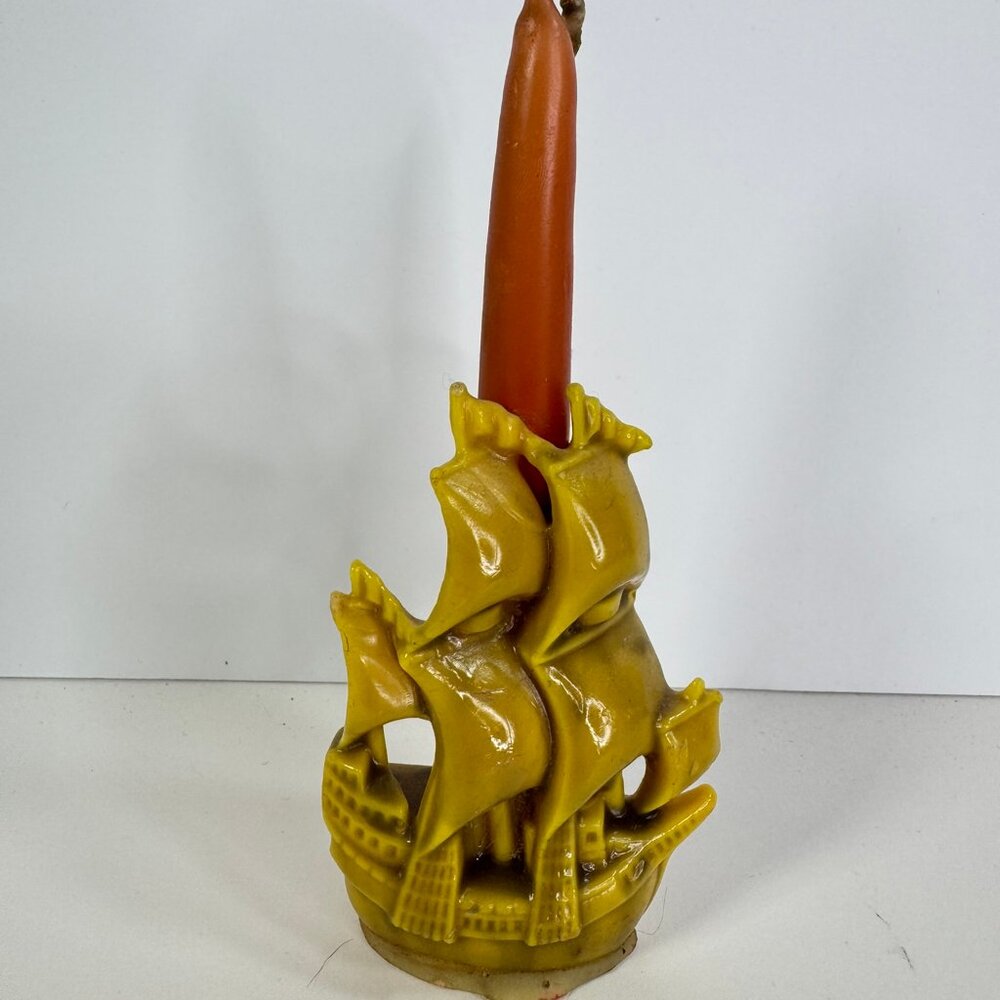 Vtg Small Two Sail Sailing Ship Candle Unused 6" tall
